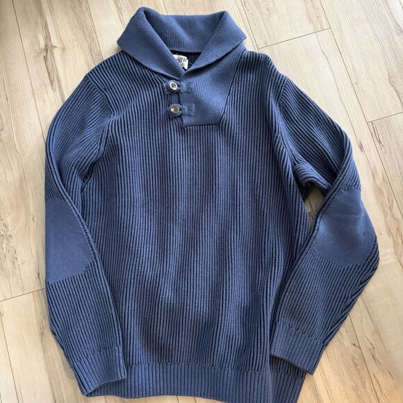 Duluth Trading Co Other - Duluth Trading Knit Pullover Sweater Blue Shawl Neck Buttons Wool Blend Size L